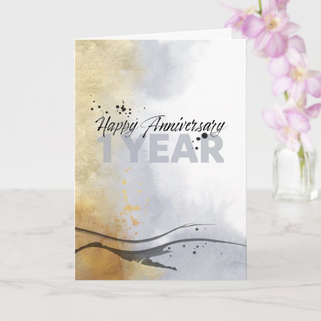 Tarjeta Resumen de tinta artística del primer aniversario  (Orquídea)