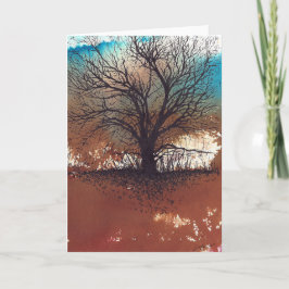 Tarjeta Resumen del árbol de tinta de color agua