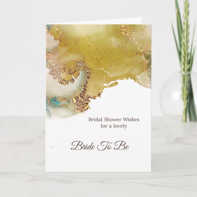 Tarjeta Resumen ducha de novia Verde azulada de oro (Anverso)