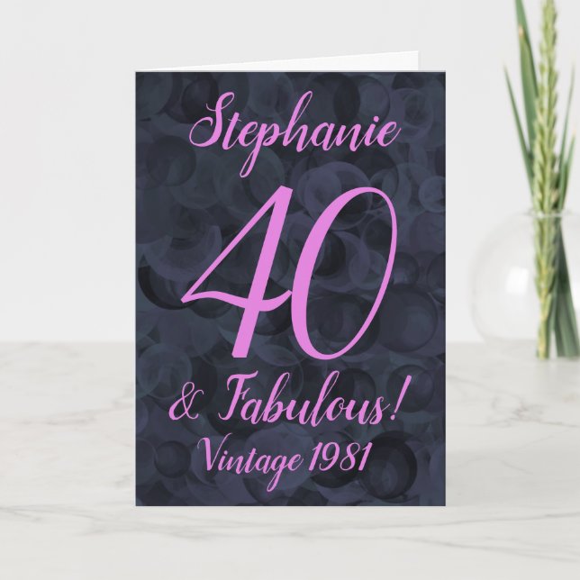 Tarjeta Resumen Negro Rosa 40 y fabuloso cumpleaños (Anverso)