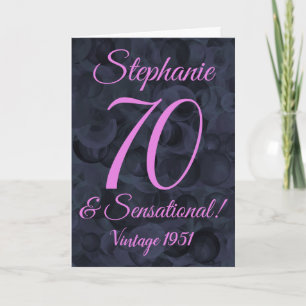 Tarjeta Resumen Negro Rosa 70 y cumpleaños sensacionalista
