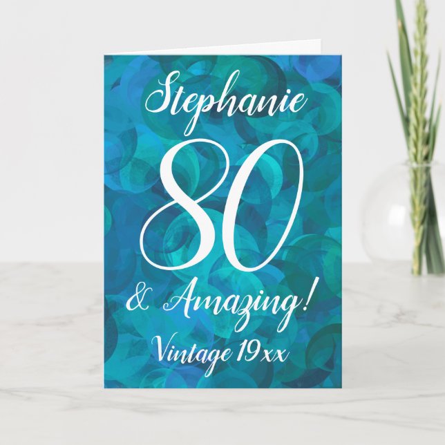 Tarjeta Resumen Ocean Blue Verde azulado 80 y cumpleaños a (Anverso)