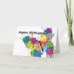 Tarjeta Resumen Paint Splash Butterfly Feliz cumpleaños