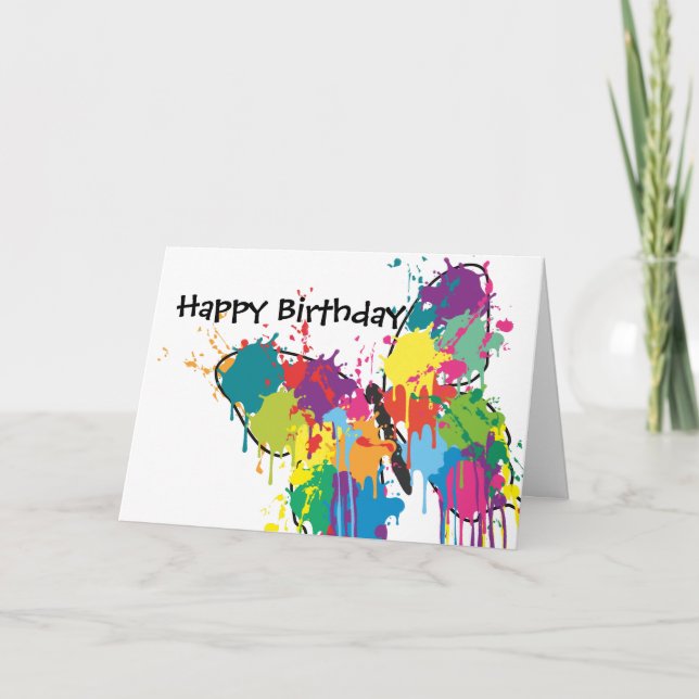 Tarjeta Resumen Paint Splash Butterfly Feliz cumpleaños (Anverso)