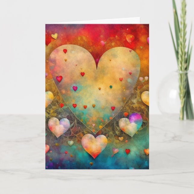 Tarjeta Resumen Papel Mache Hearts El día de San Valentín (Anverso)