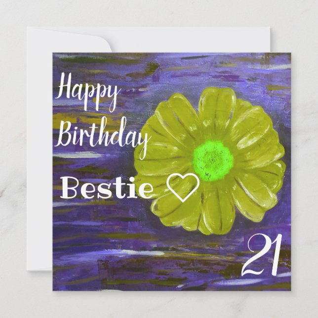 Tarjeta Resumen Personalizado de Flor Verde Bestie Cumplea (Anverso)