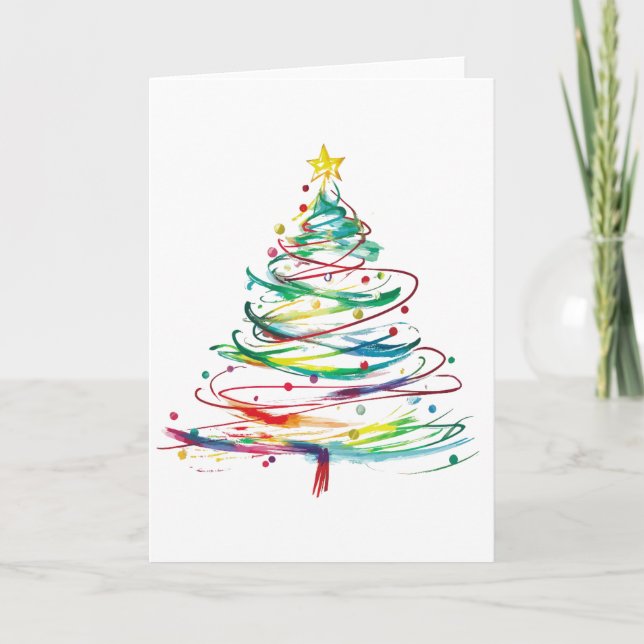 Tarjeta Resumen Swirl Christmas Tree Colorful Moderne (Anverso)