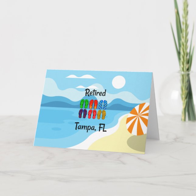 Tarjeta Retirado—Tampa, FL, chanclas coloridas, (Anverso)