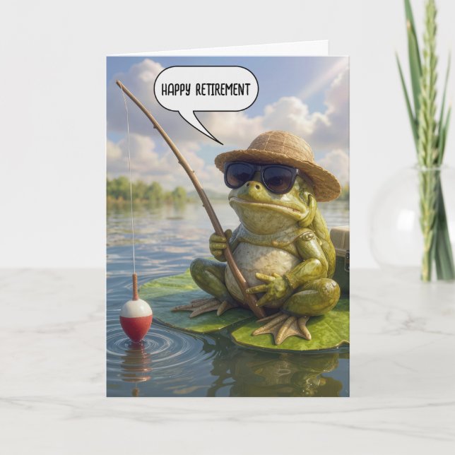 Tarjeta Retirement Frog Fishing on Lily Pad (Anverso)
