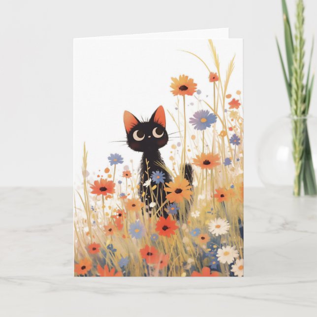 Tarjeta Retiro de Flores Gato Negro (Anverso)