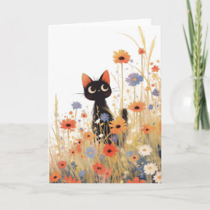 Tarjeta Retiro de Flores Gato Negro