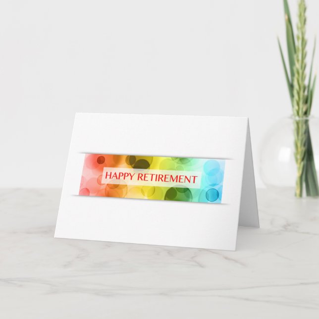 Tarjeta retiro feliz (bokeh del arco iris) (Anverso)