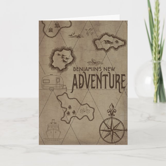 Tarjeta Retiro Nuevo mapa de aventuras felicitaciones (Anverso)