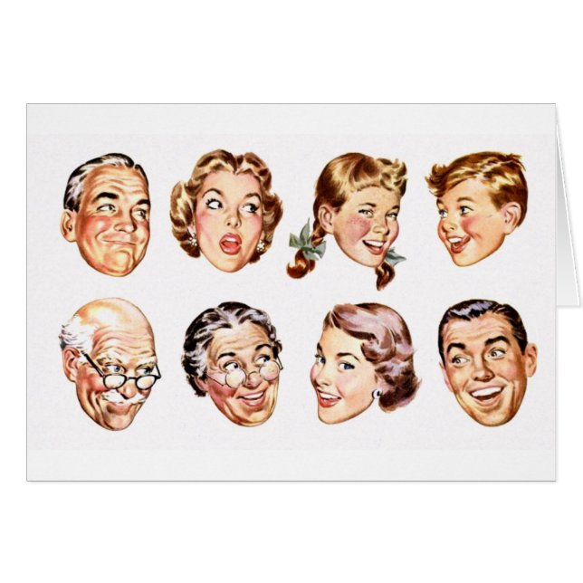 Tarjeta retra del ilustracion de la familia (Anverso (Horizontal))