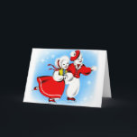 Tarjeta retra del muñeco de nieve del navidad del<br><div class="desc">¡Tarjeta patinadora del muñeco de nieve del vintage del navidad retro del kitsch 60s,  ofreciendo a dos gente maravillosa de la nieve que patina en una charca!</div>