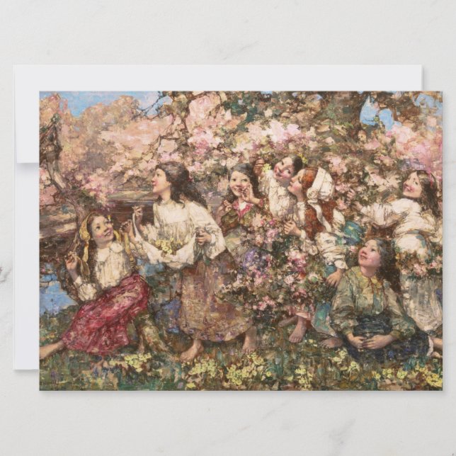 Tarjeta Retraso de primavera (por Edward Atkinson Hornel) (Anverso)