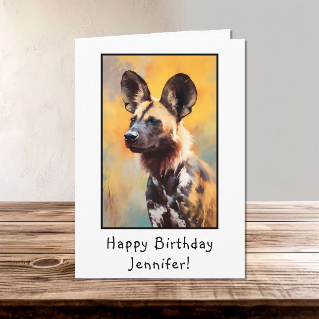 Tarjeta Retrato africano de perro salvaje nombre de cumple (Subido por el creador)