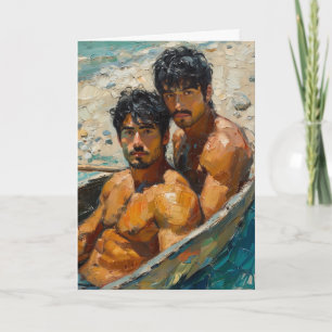 Tarjeta Retrato al óleo expresionista de dos hombres