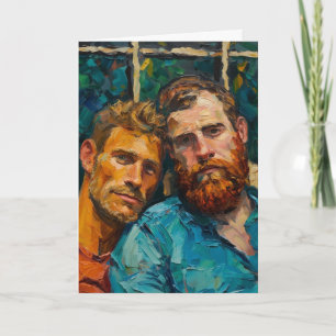 Tarjeta Retrato al óleo expresionista, dos hombres, camisa