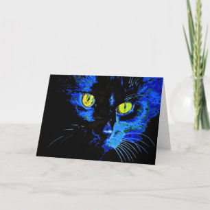 Tarjeta Retrato artístico de gato negro con E amarillo lla