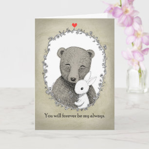 Tarjeta Retrato de amor de oso y conejo Por siempre serás 
