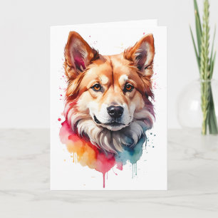 Tarjeta Retrato de arte de salpicaduras de perro con acuar