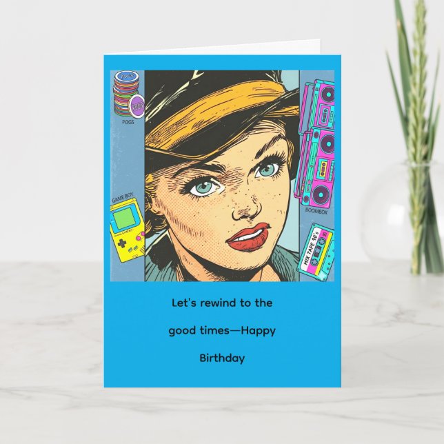 Tarjeta Retrato de arte pop retro de los 90 con nostalgia  (Anverso)