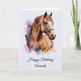 Tarjeta Retrato de cabeza de caballo marrón en cumpleaños 