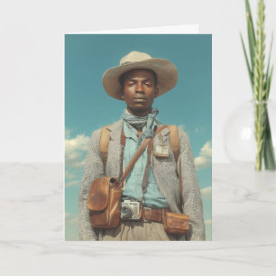 Tarjeta Retrato de Explorador Vintage con Cámara y Viaje G