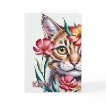 Retrato de gato en acuarela artística con flores r