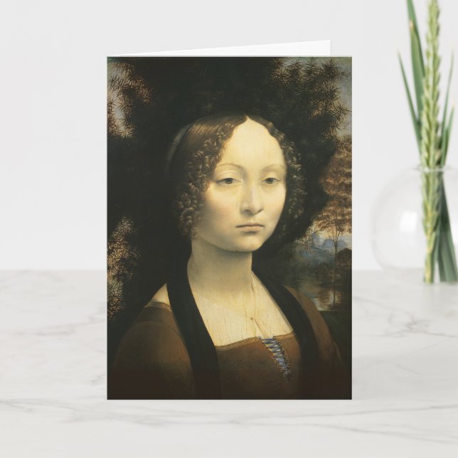 Tarjeta Retrato de Ginevra Benci de Leonardo da Vinci (Anverso)