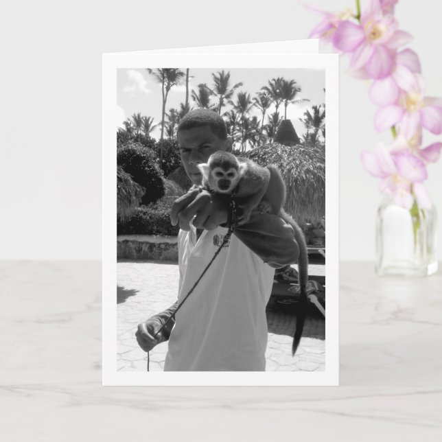 Tarjeta Retrato De Hombre Y Mono (Orquídea)