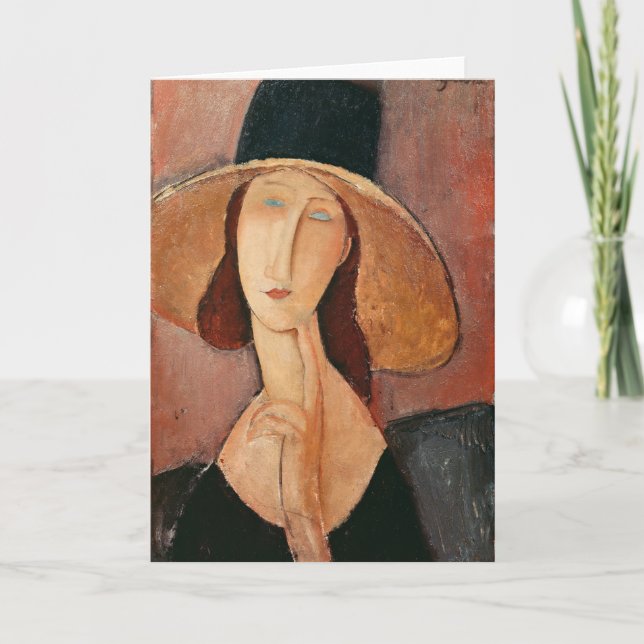 Tarjeta Retrato de Jeanne Hebuterne en un gran gorra (Anverso)