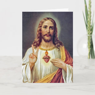Tarjeta Retrato de Jesús con el signo de la paz del Sagrad