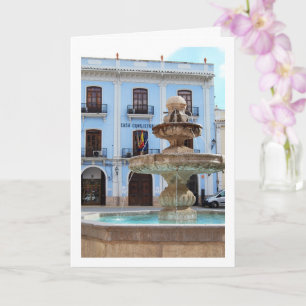 Tarjeta retrato de la fuente de la plaza de Chelva, Valenc