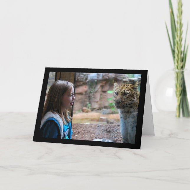 Tarjeta Retrato de Leopardo y Niño (Anverso)