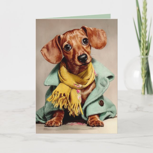 Tarjeta Retrato de moda de Dachshund acogedor (Anverso)
