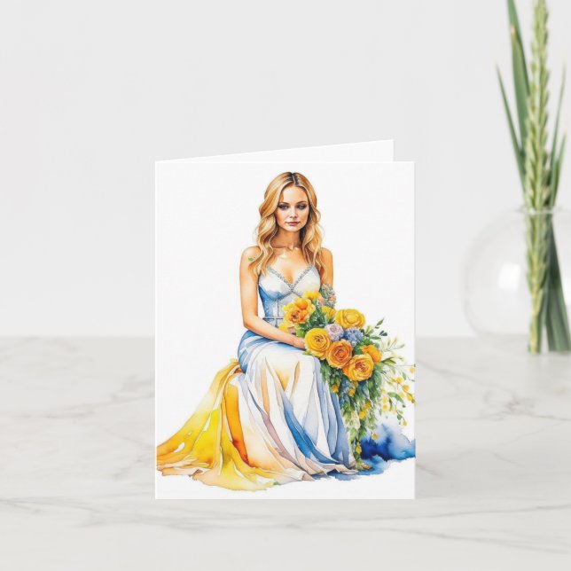 Tarjeta Retrato de mujer D - acuarelas y pluma (Anverso)