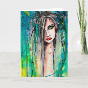 Tarjeta Retrato de mujer de acuarela abstracta arte de fan