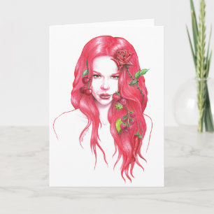 Tarjeta Retrato de mujer de cabello rojo Fantasía surreali
