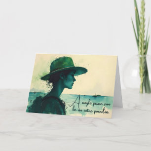 Tarjeta Retrato de mujer en acuarela vintage junto al mar 