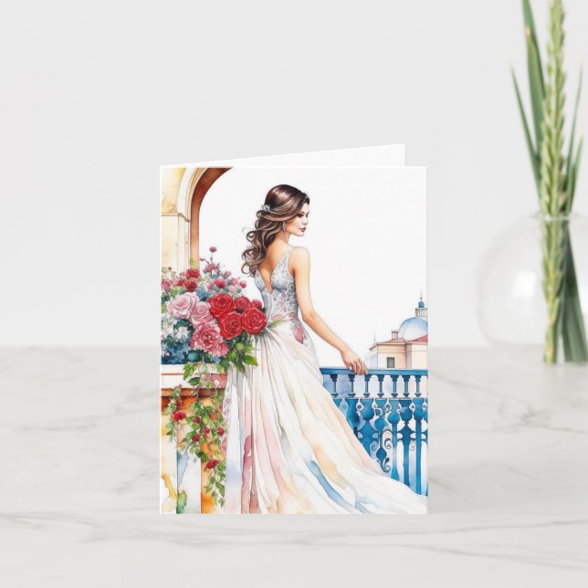 Tarjeta Retrato de mujer H - acuarelas y pluma (Anverso)