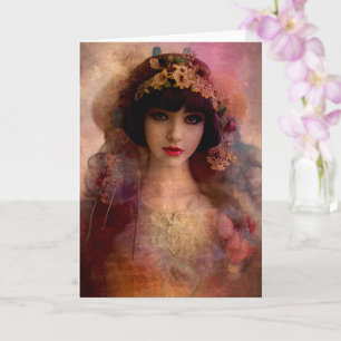 Tarjeta Retrato de mujer hermosa de color rosa al estilo v