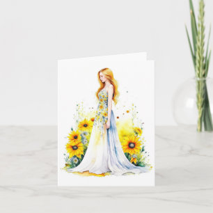 Tarjeta Retrato de mujer K - acuarelas y pluma