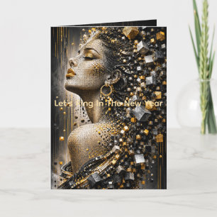 Tarjeta Retrato de mujer mosaico de oro y plata de lujo