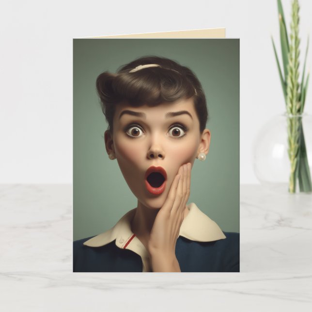 Tarjeta Retrato de mujer sorpresa retro (Anverso)