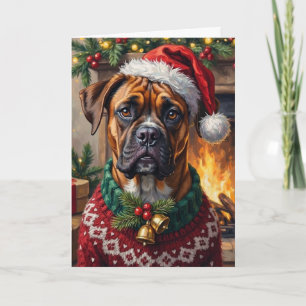 Tarjeta Retrato de Navidad de Boxer Pintura Navideña
