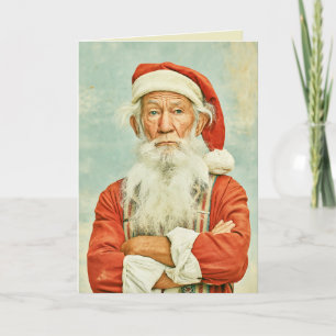 Tarjeta Retrato de Navidad de Papá Noel Antiguo Gruñón