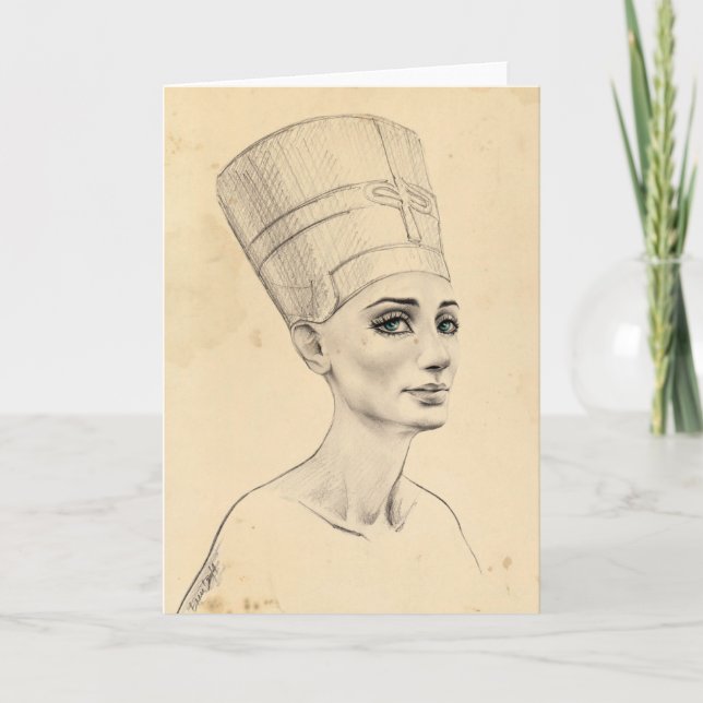 Tarjeta Retrato de Nefertiti dibujando papiro del Antiguo  (Anverso)