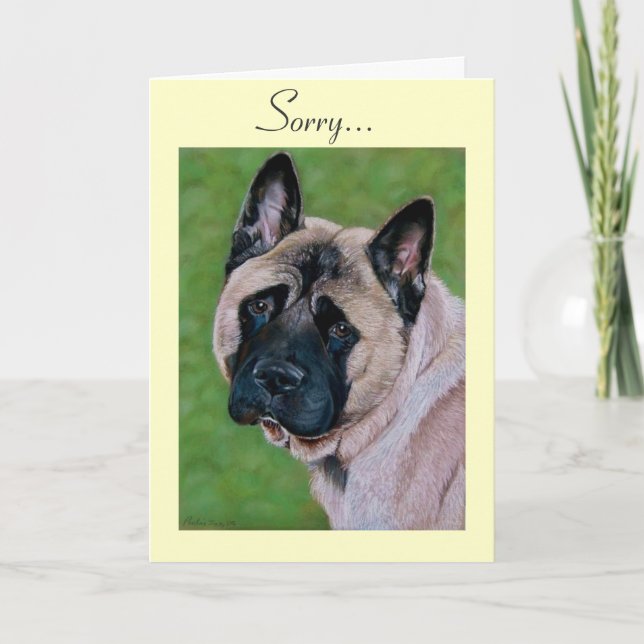 Tarjeta retrato de perro akita con arte de expresión trist (Anverso)